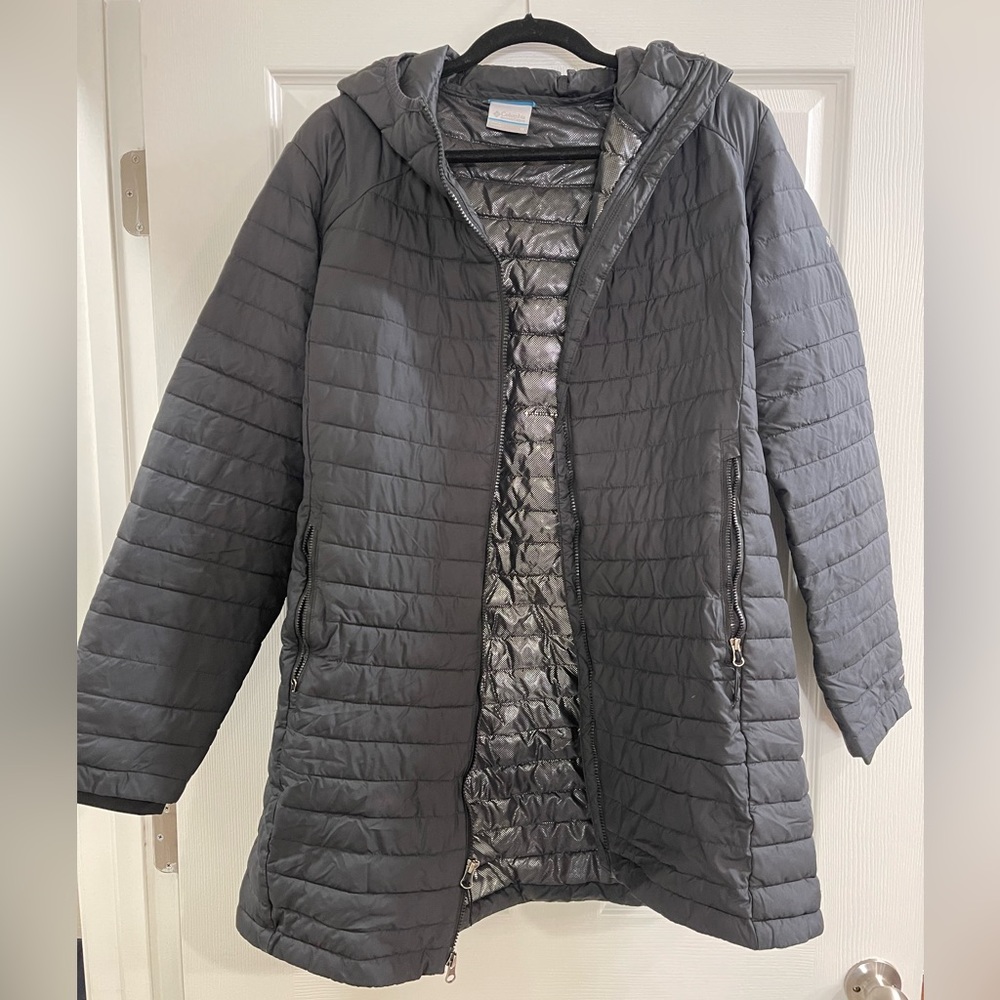 Columbia 1X Omni-Heat winter coat. Long w/hood